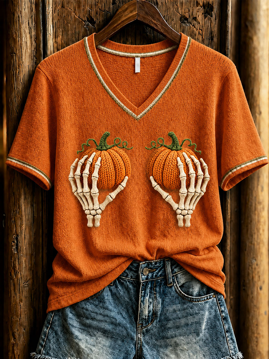 Women's Fall Pumpkin Print Casual T-Shirt