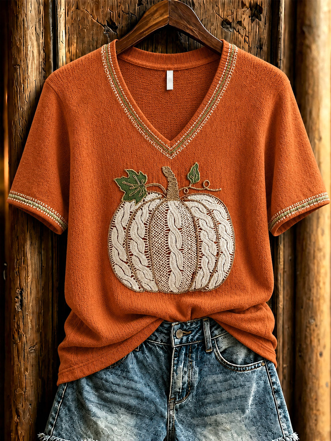 Women's Fall Pumpkin Print Casual T-Shirt