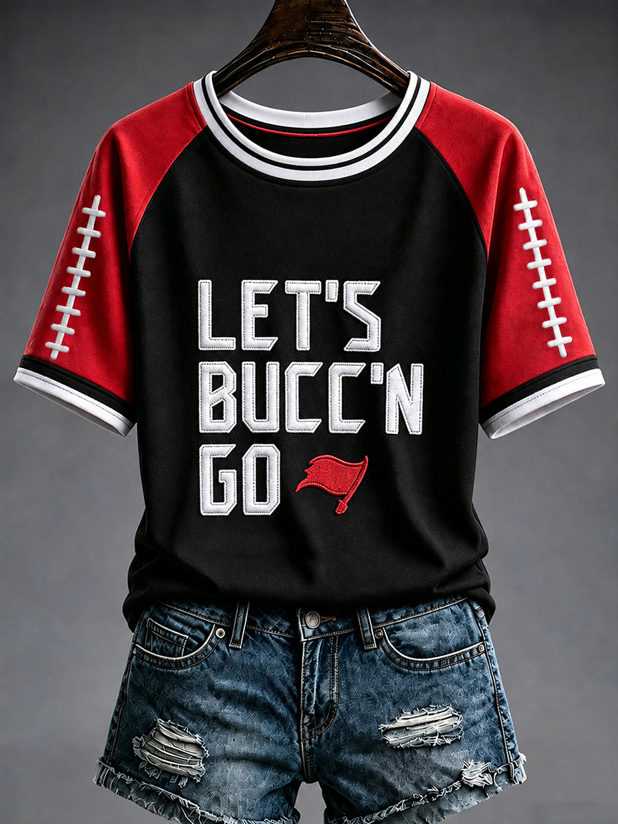 Women's Football Fan Print Round Neck Short Sleeve T-shirt