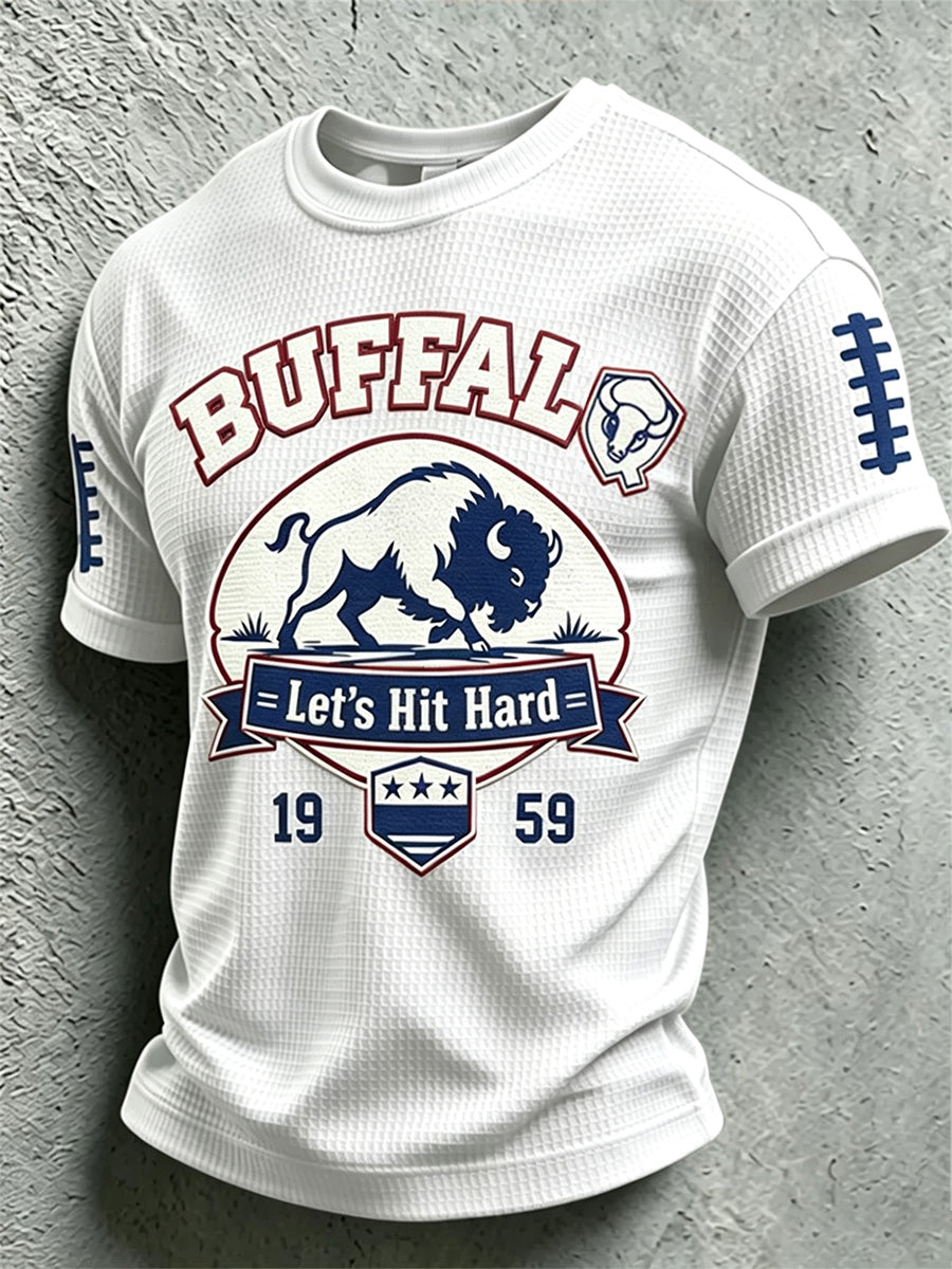 Men's Football Lover Buffalo Print Casual Waffle Tee