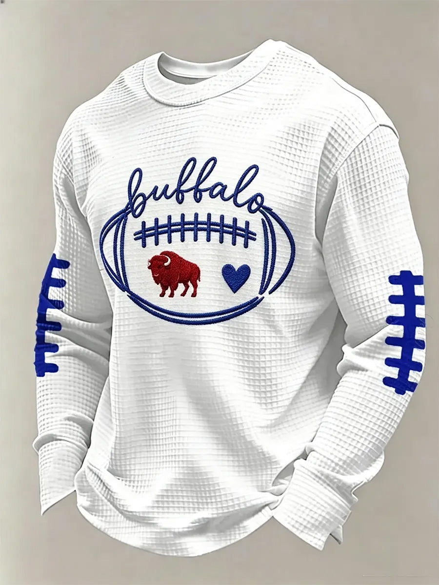 Men's Football Lover Buffalo Print Waffle Long Sleeve Top
