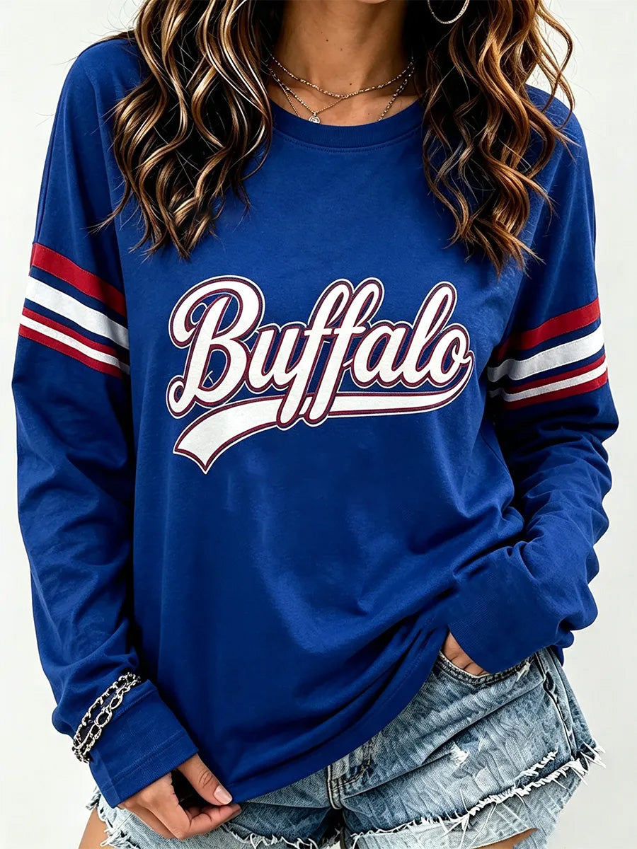 Women’s Football Lover Buffalo Print Casual Sweatshirt