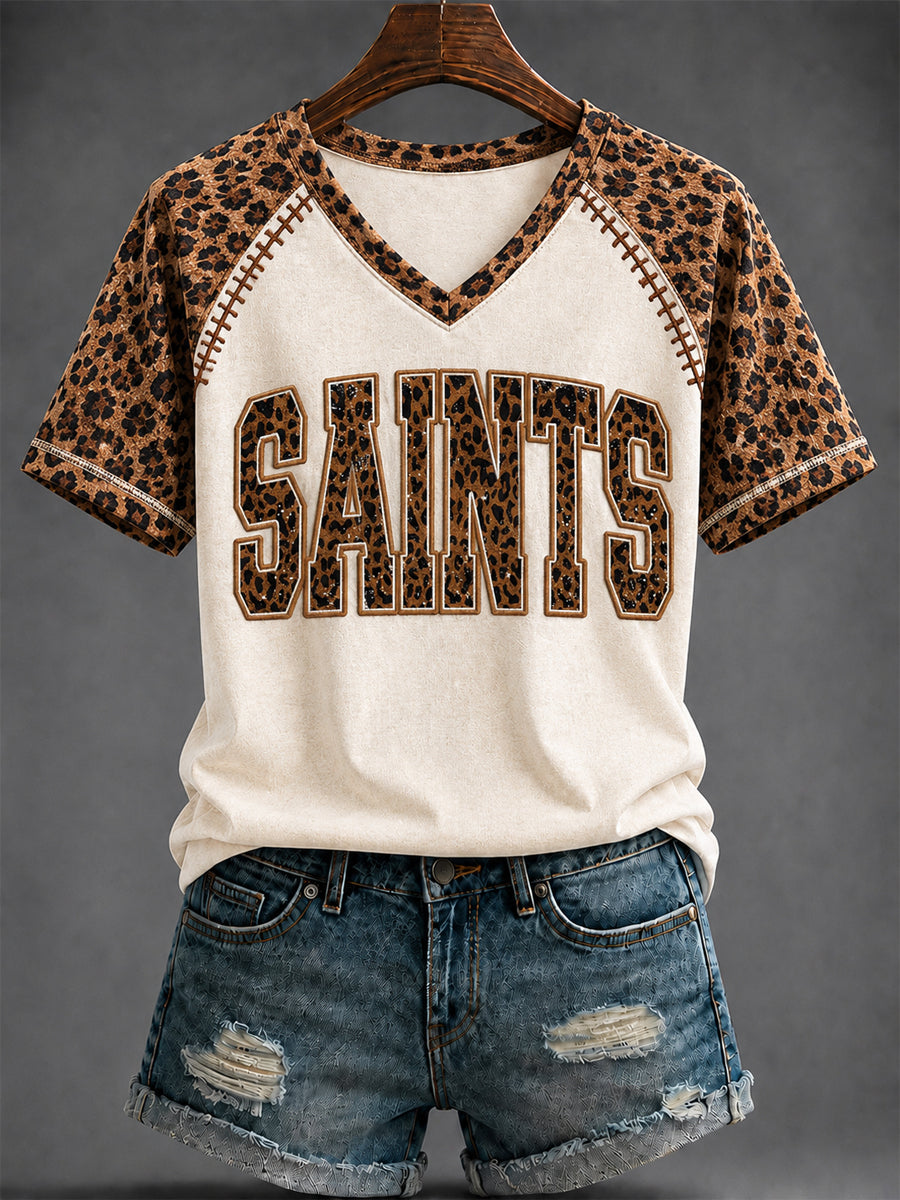 Women's America Football Printed V-neck T-shirt