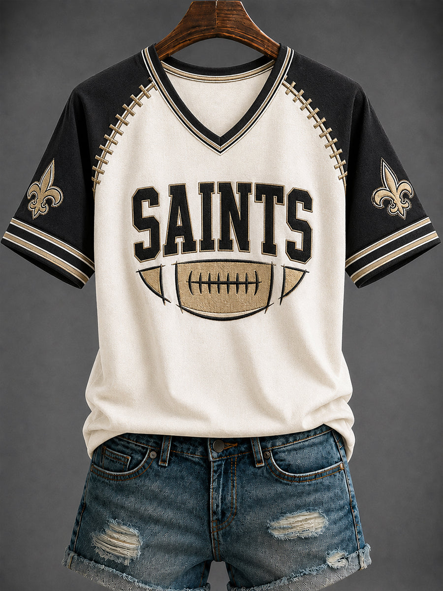 Women's America Football Printed V-neck T-shirt