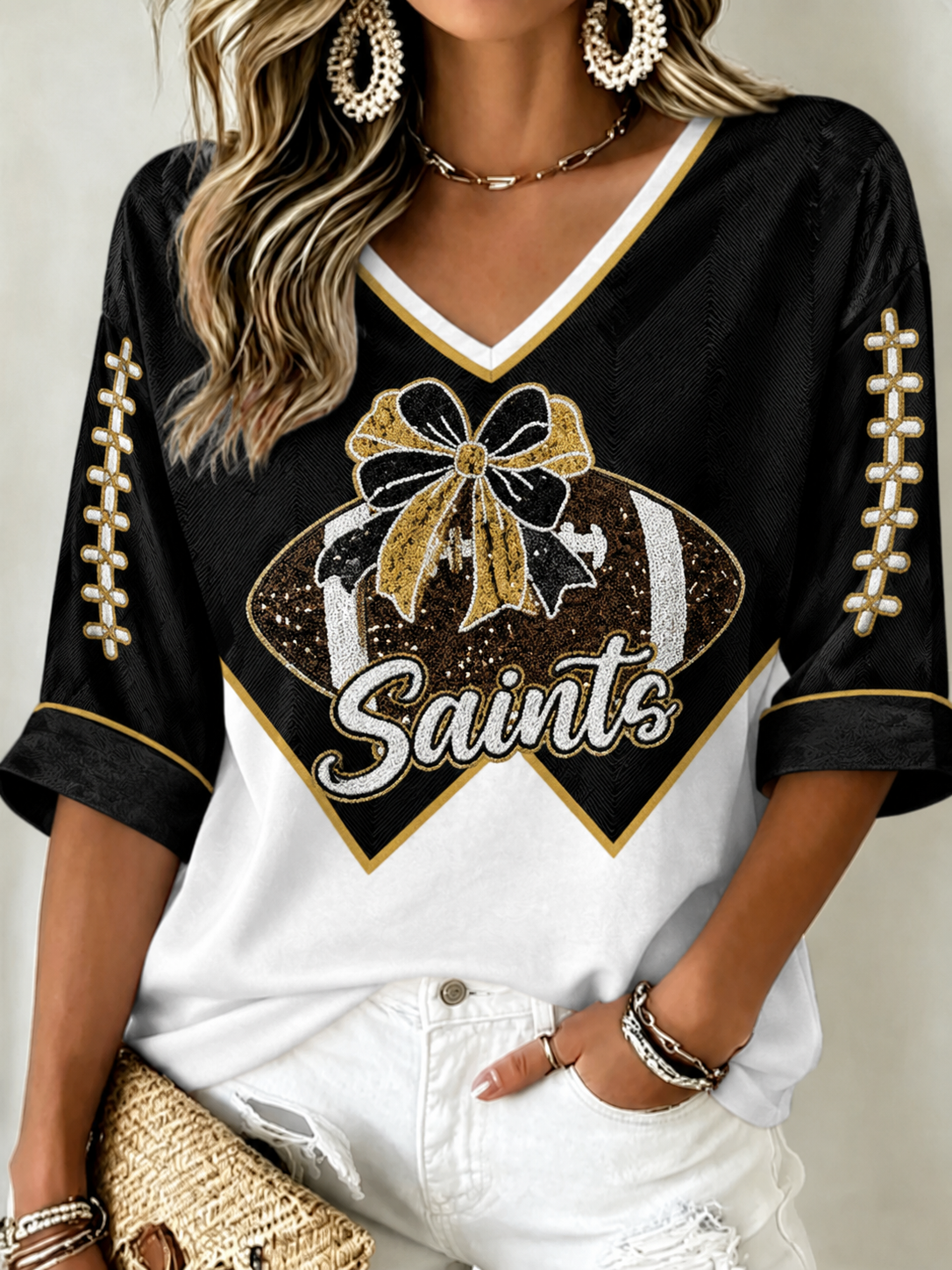 Women's Mid-length Sleeves V-Neck T-Shirt