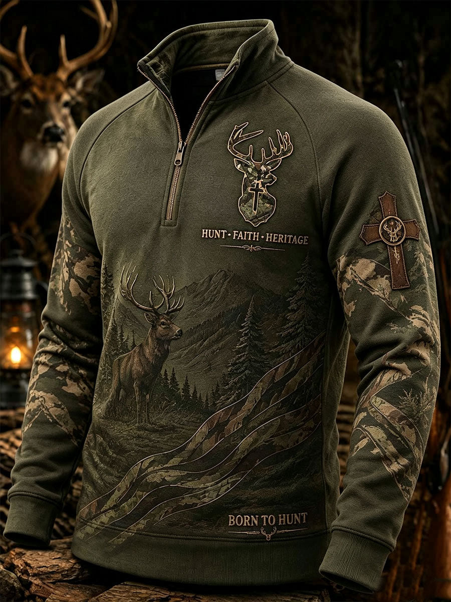 Men's Vintage Traditional Reindeer Pattern Western Sweatshirt