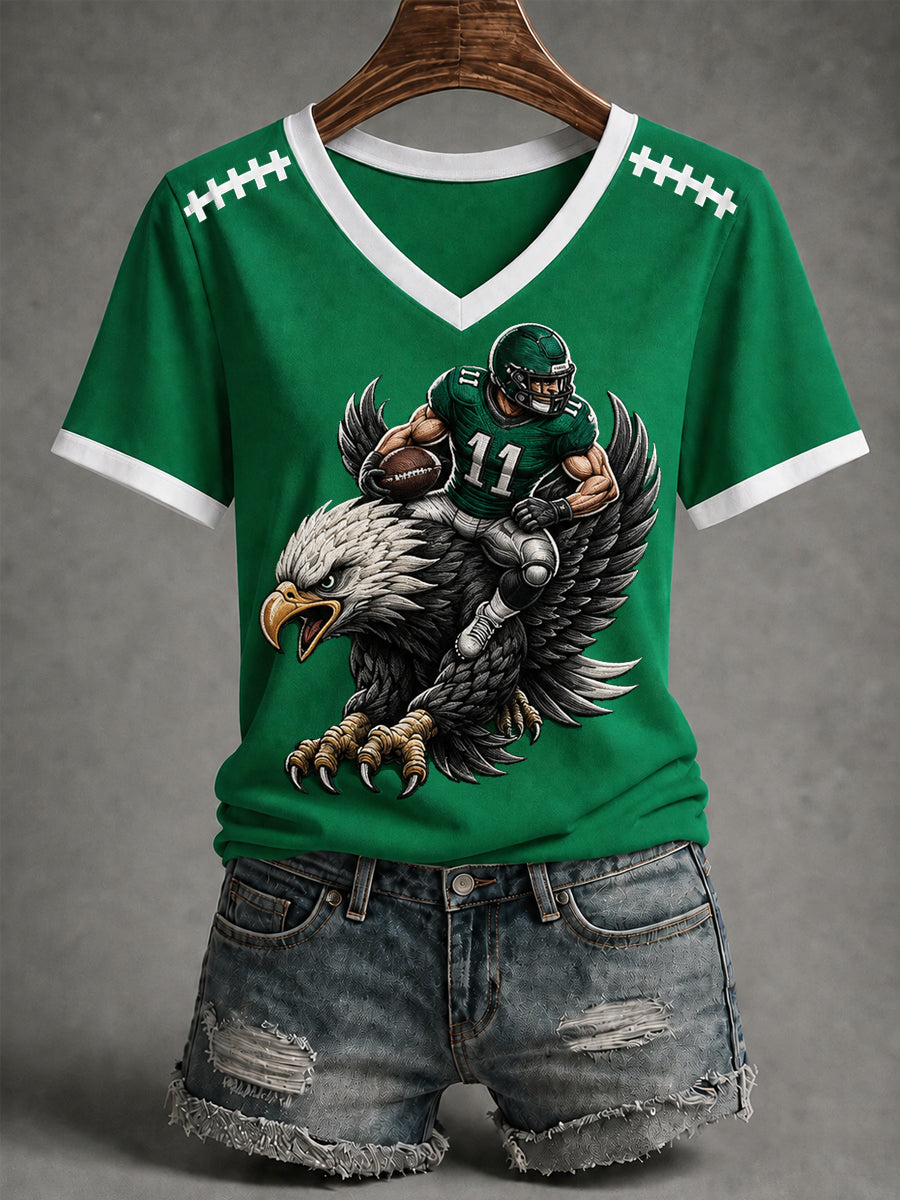 Women's Football Gameday Gift For Football Fans Casual V-Neck Tee