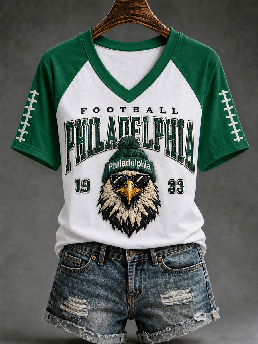 Women's Football Gameday Gift For Football Fans Casual V-Neck Tee