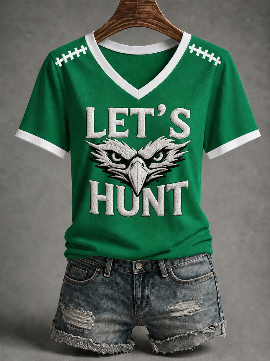 Women's Let‘s Hunt Football Gameday Gift For Football Fans Casual V-Neck Tee