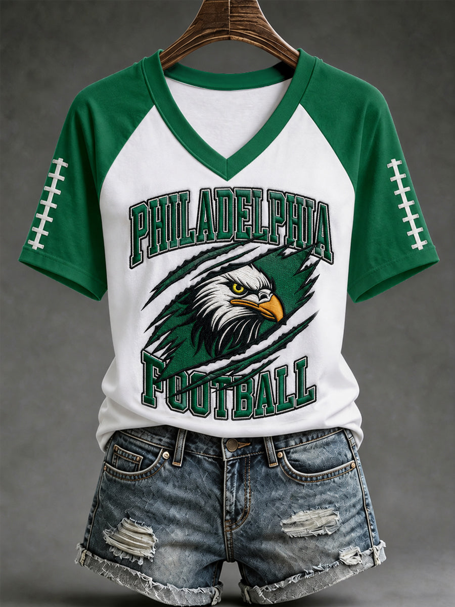 Women's Football Gameday Gift For Football Fans Casual V-Neck Tee