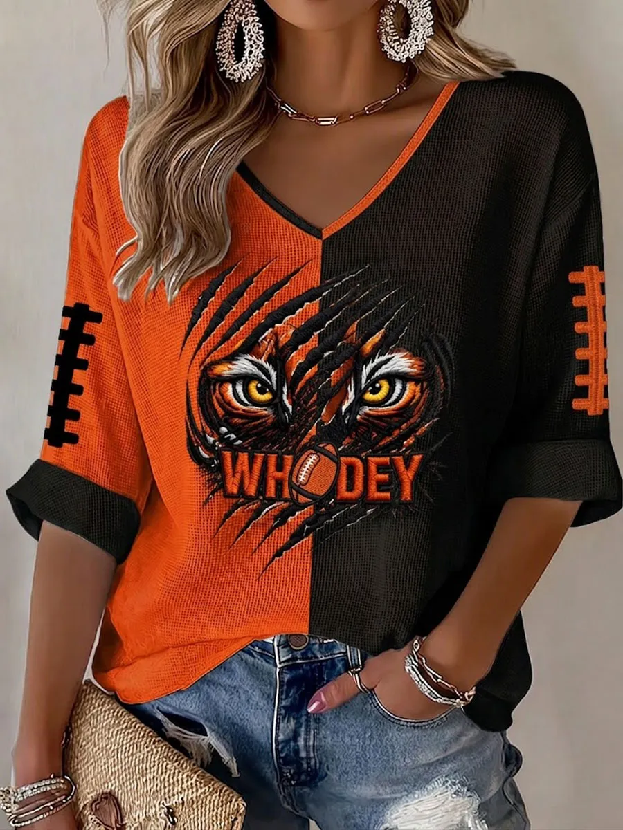 Women's Football Mid-length Sleeves V-Neck T-Shirt