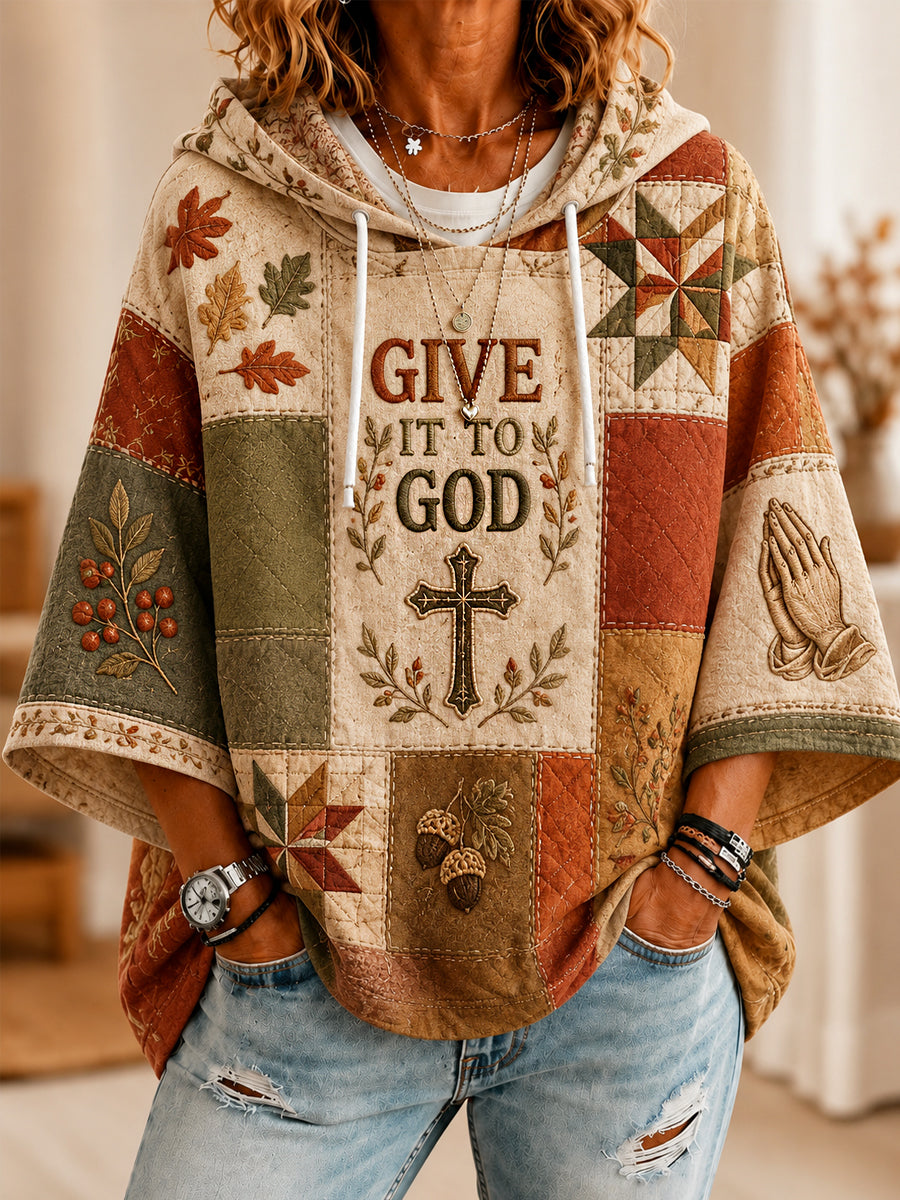 Women’s Fall Christian Give It To God Patchwork Print Casual 3/4 Sleeve Hoodie