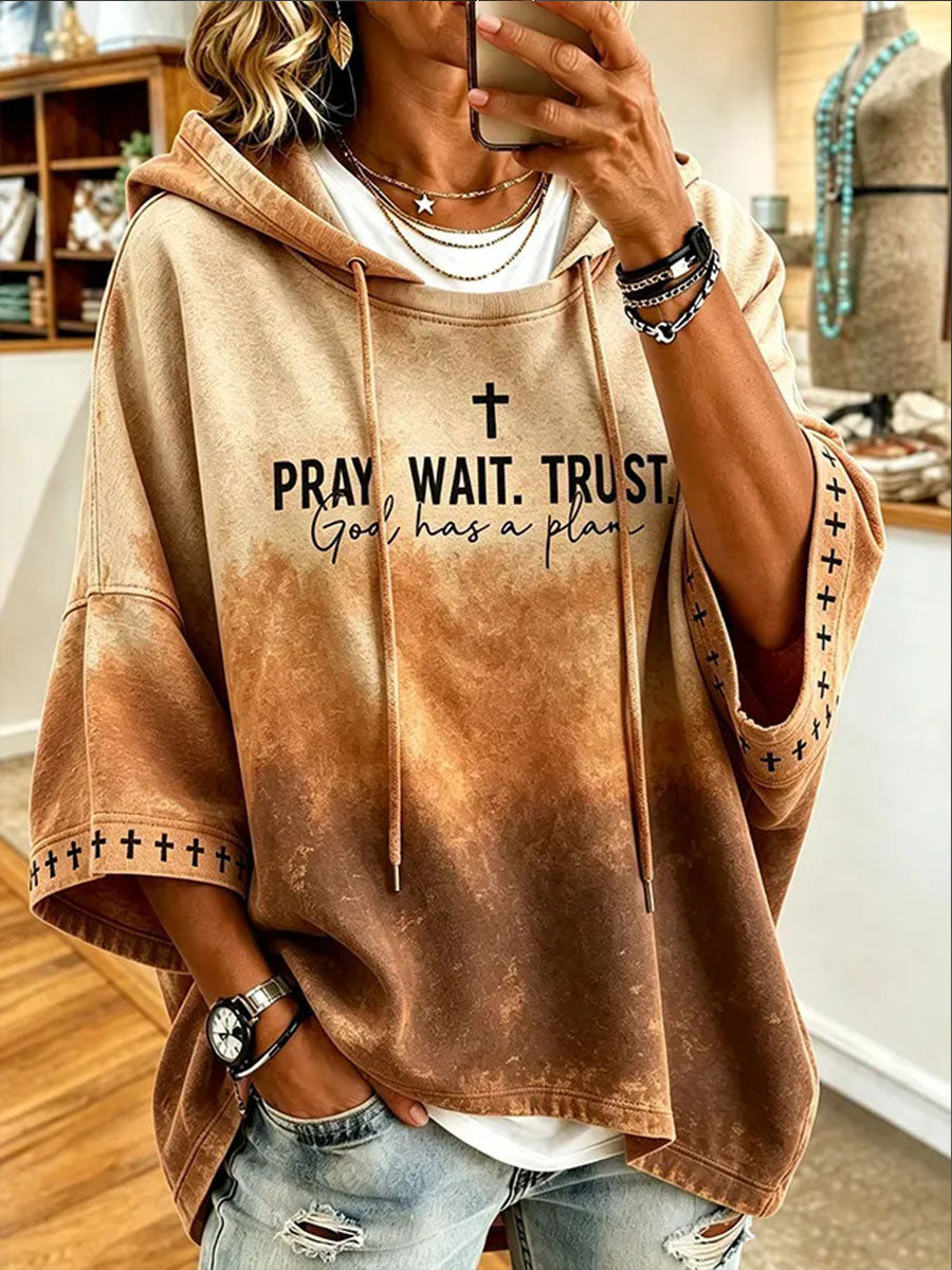Women's "Pray,Wait,Trust, God Has A Plan" Faith Short-Sleeve Hoodie