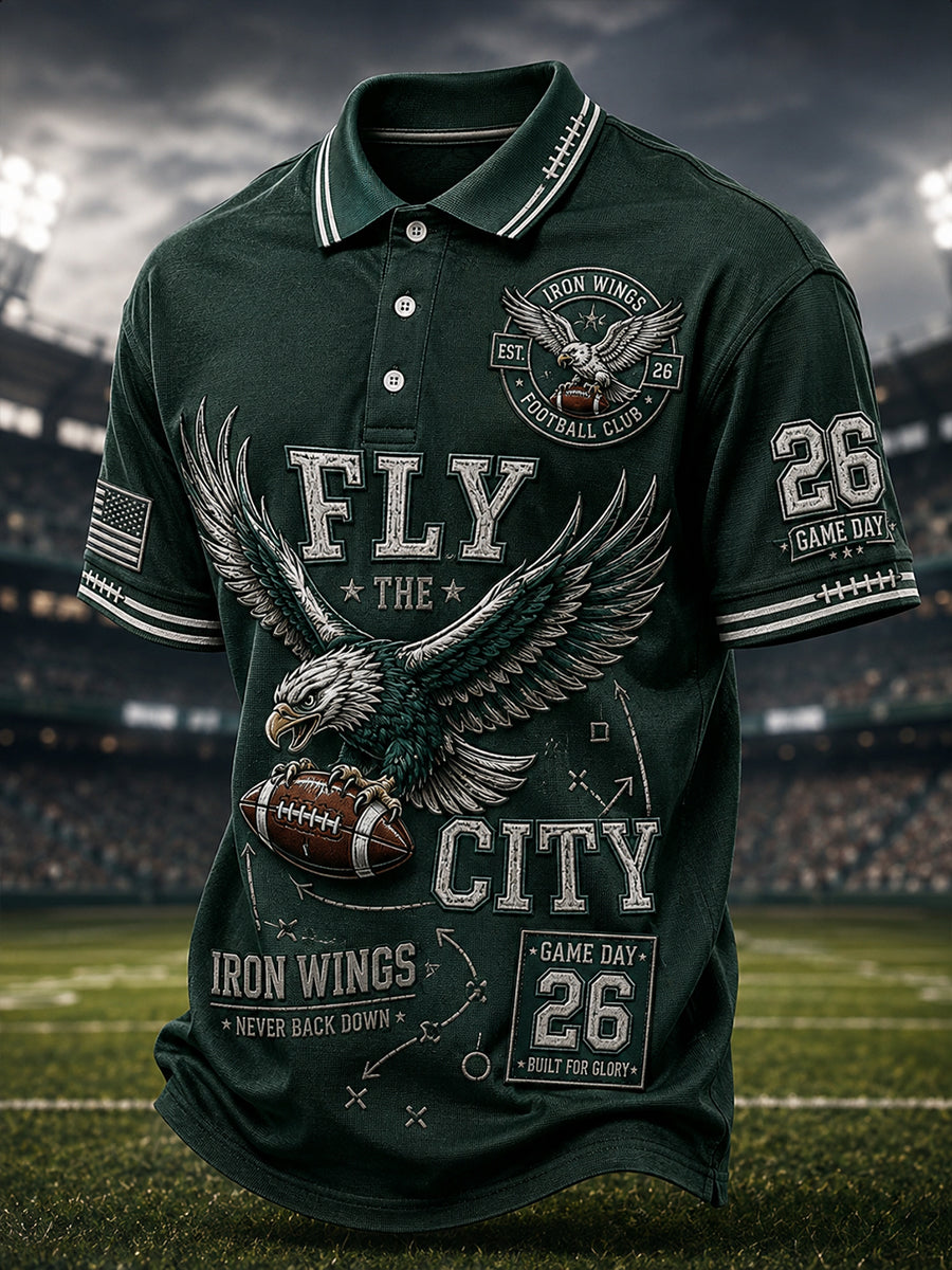 Men's Short-Sleeve Polo Shirt With Vintage Rugby-Inspired Print