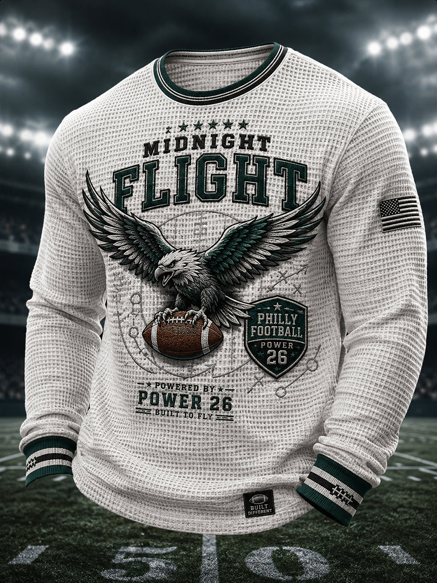 Men's Retro Rugby Print Waffle Long-Sleeve T-Shirt