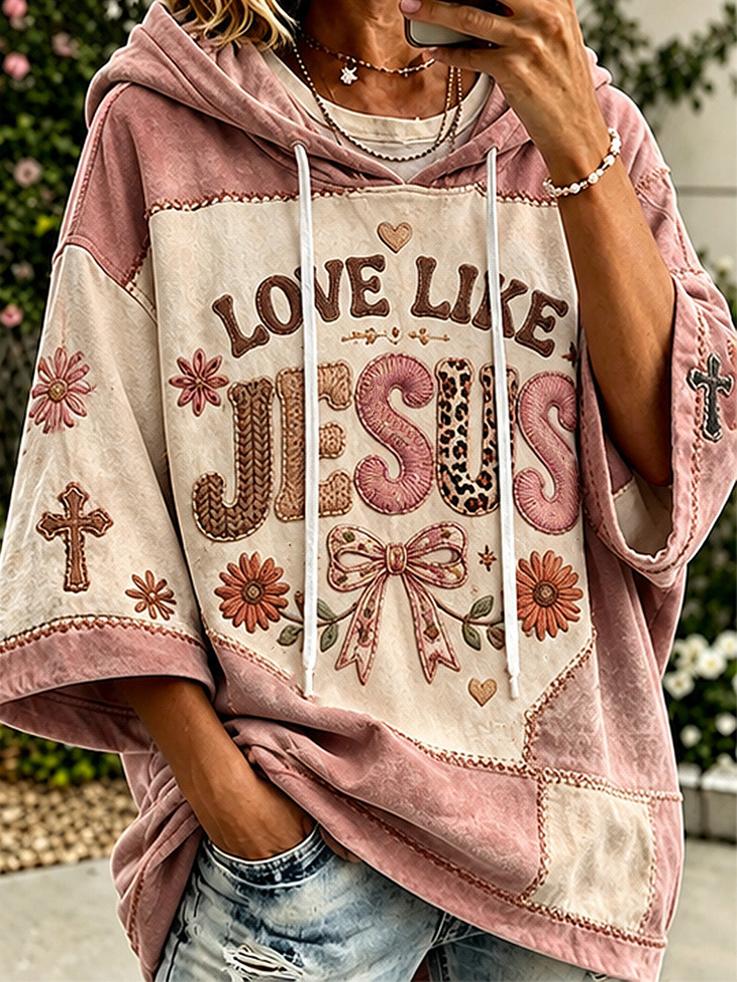 Women's faith-themed color-blocked design casual hoodie