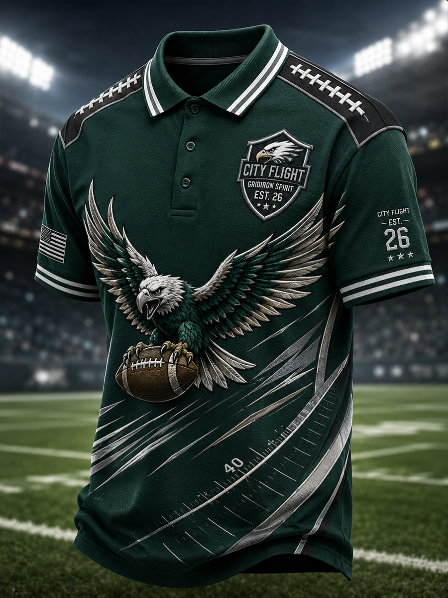 Men's Short-Sleeve Polo Shirt With Vintage Rugby-Inspired Print