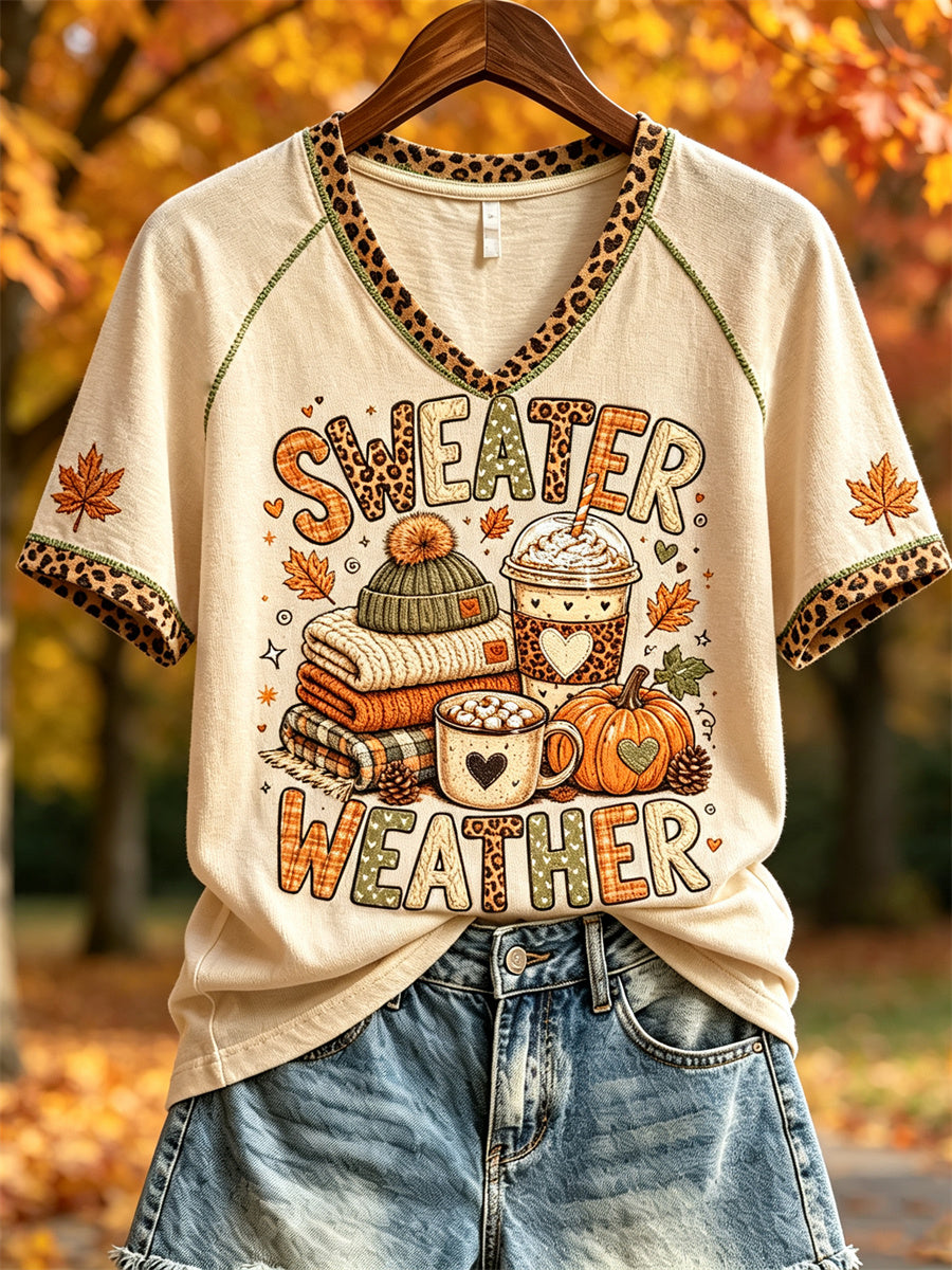 Women's Fall Sweater Weather Print short-sleeved T-shirt