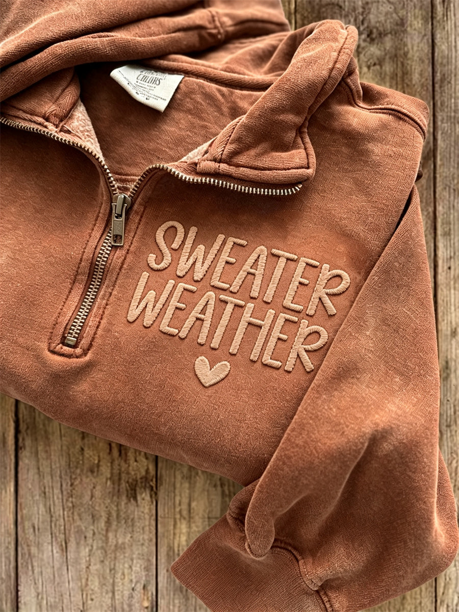 Women's Cozy Fall Sweater Weather Print Zip Up Sweatshirt