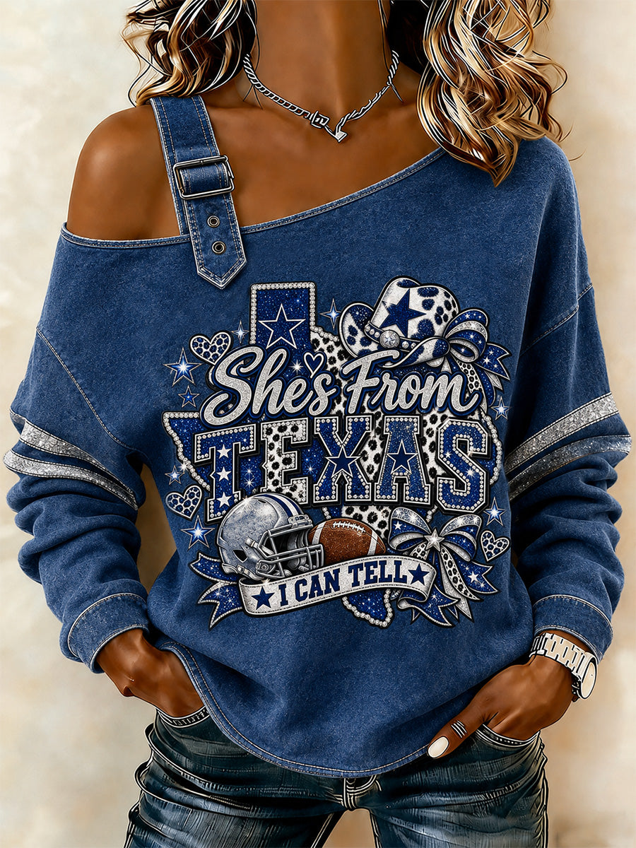 Women's Football Gameday Gift For Football Fans Casual Off-Shoulder Sweatshirt