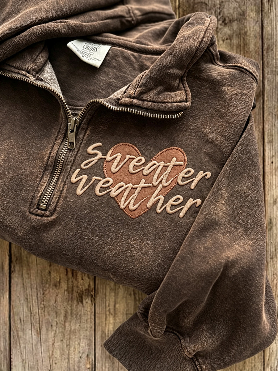 Women's Cozy Fall Sweater Weather Print Zip Up Sweatshirt