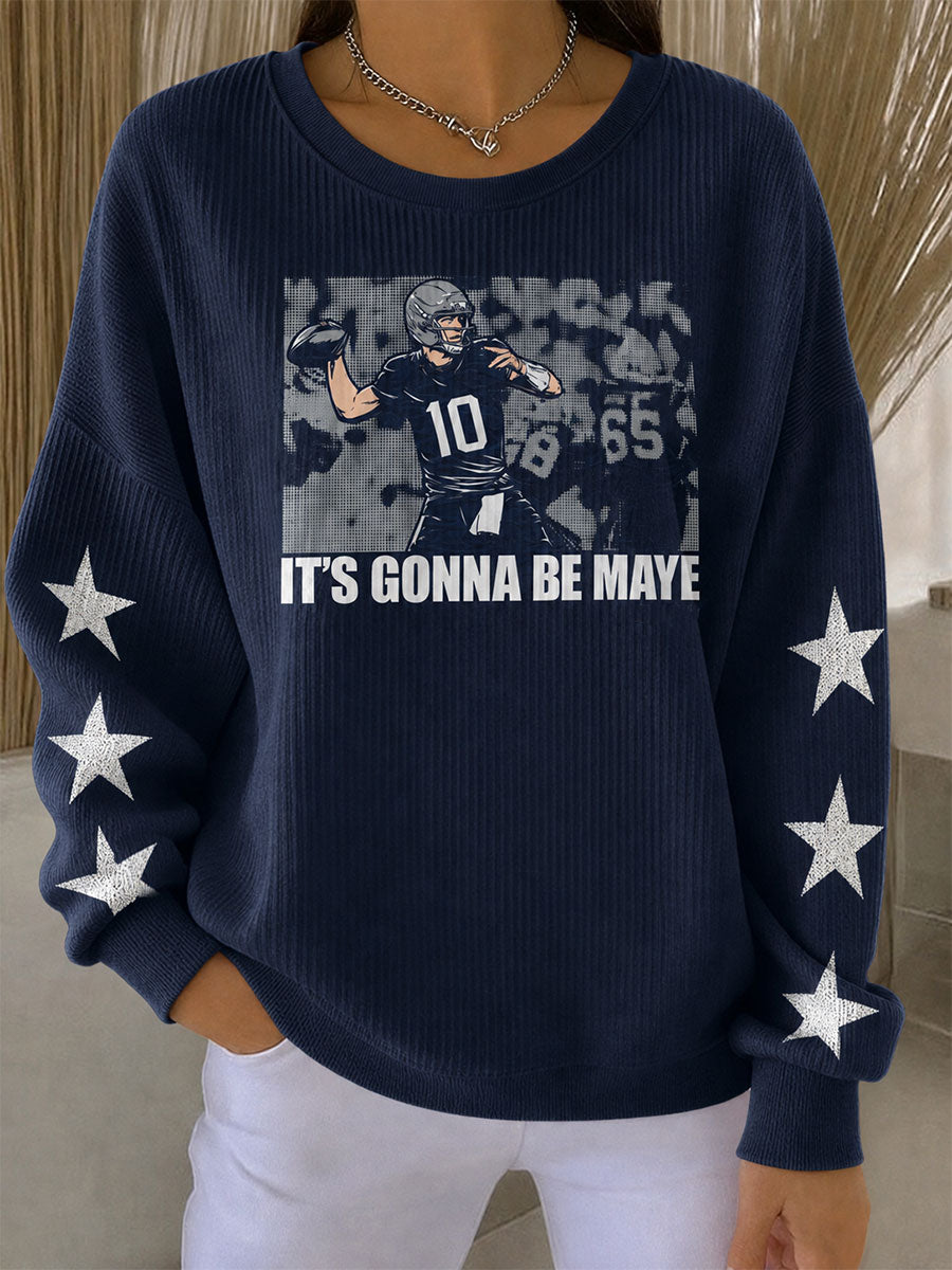 Women's It’s Gonna Be May Ribbed Round-Neck Sweatshirt