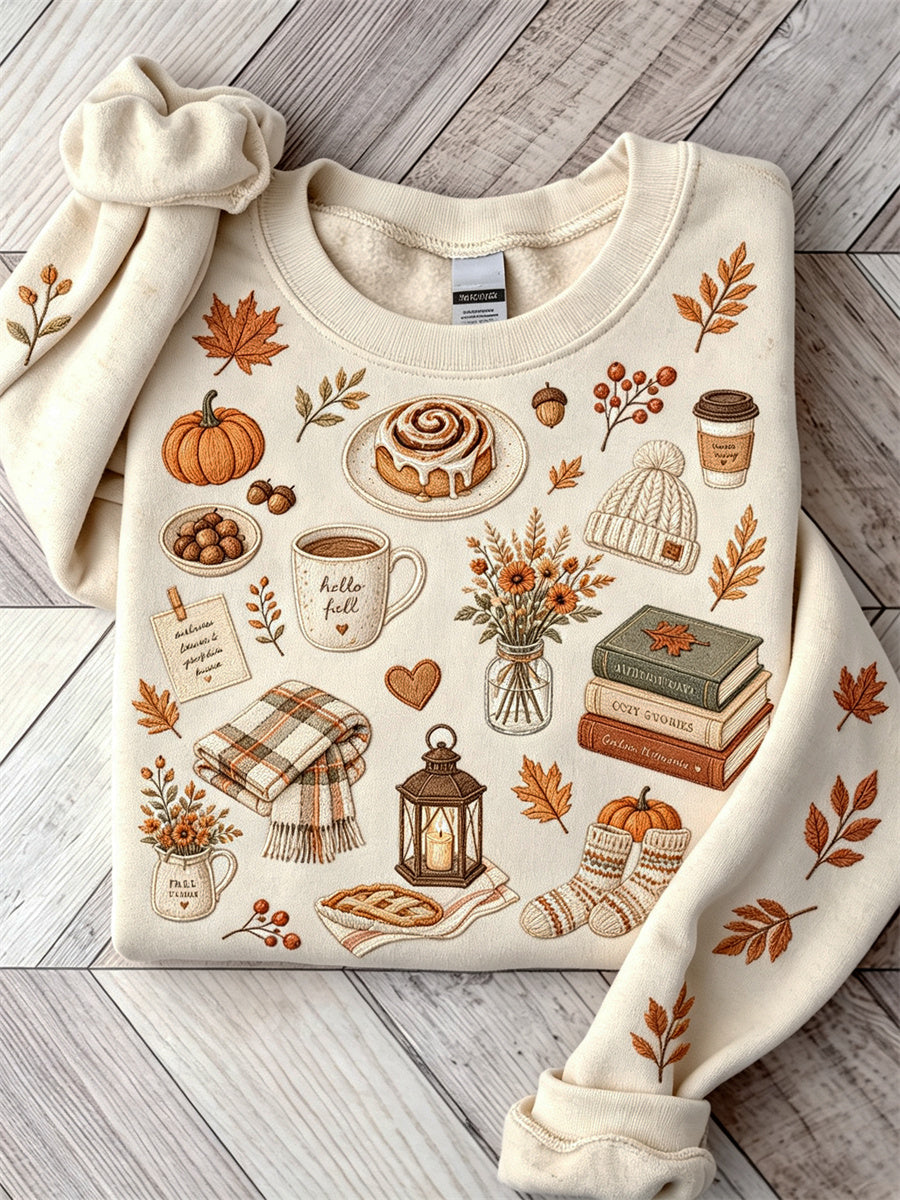 Women's Cozy Fall Elements Pattern Print Sweatshirt
