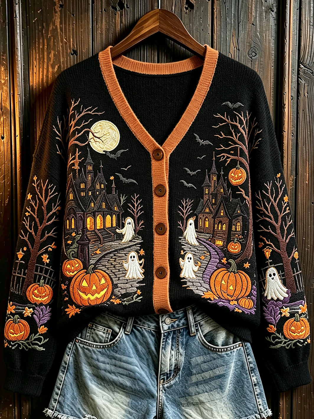 Women's Halloween element printed casual cardigan