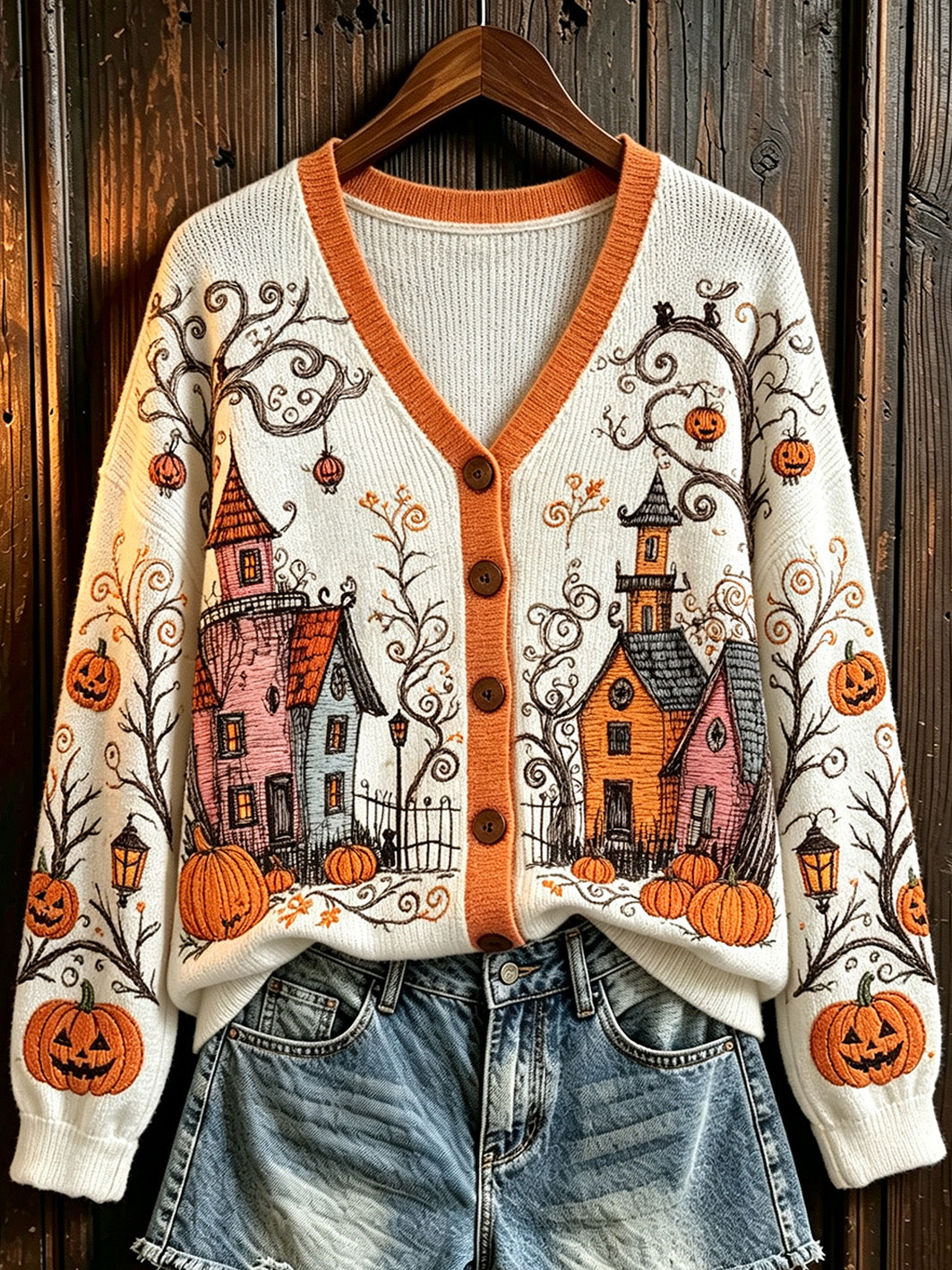 Women's Halloween element printed casual cardigan