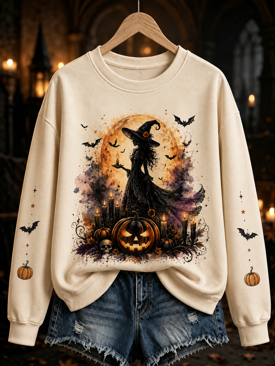 Women's Halloween witch print Regular Sweatshirt