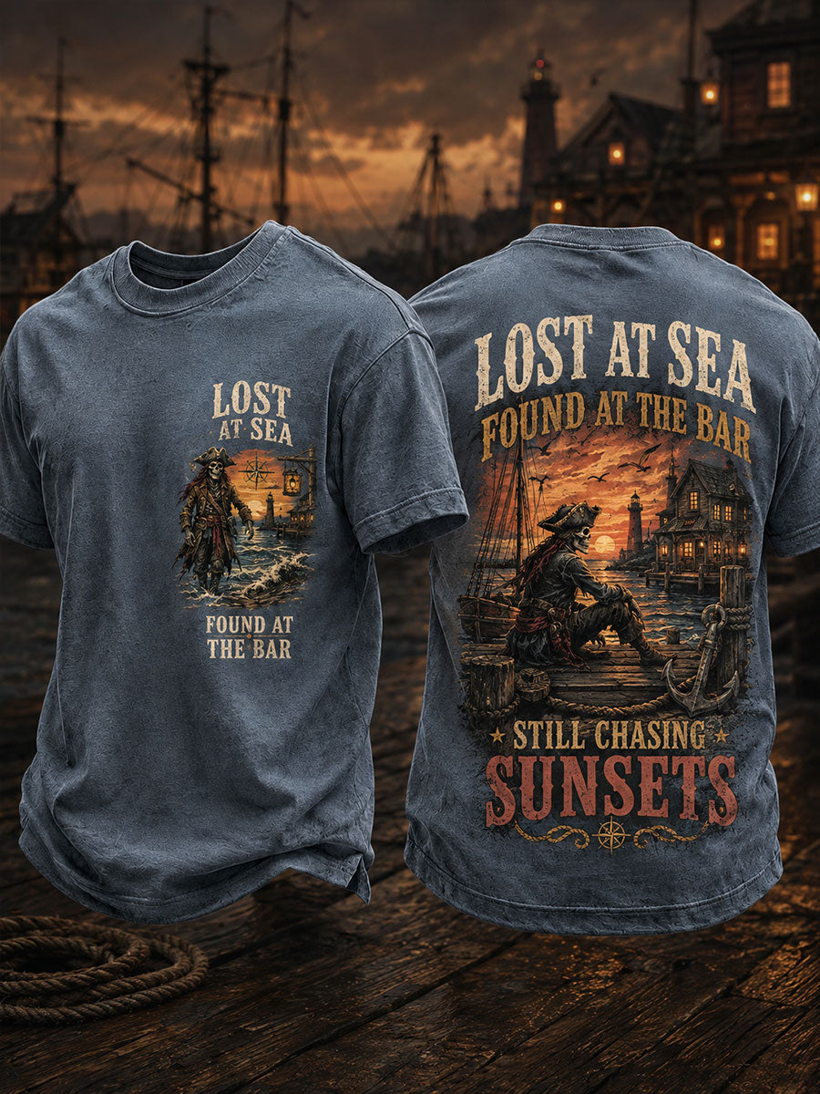Men's "LOST AT SEA FOUND AT THE BAR STILL CHASING SUNSETS" Tops