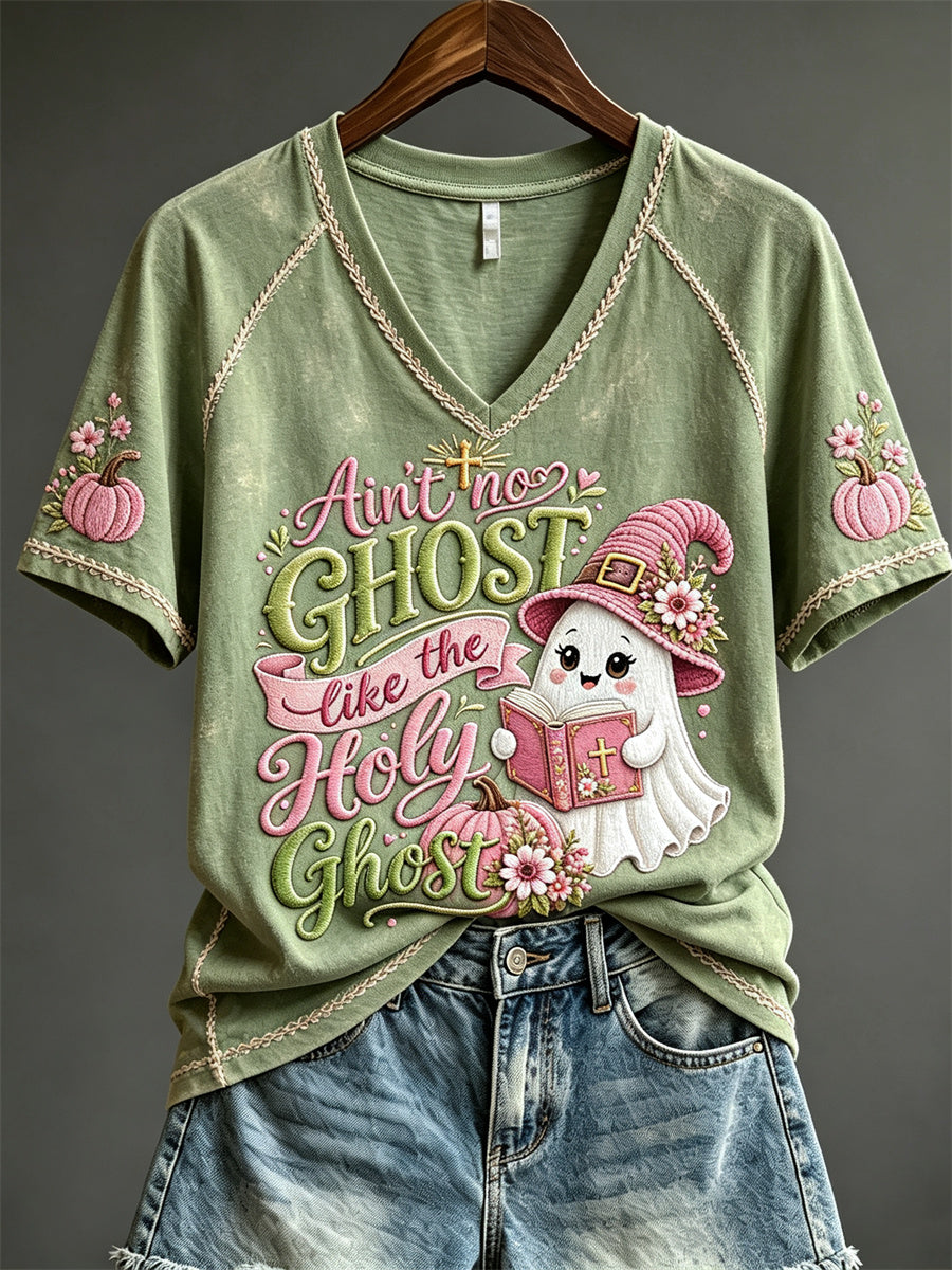 Women's Ain't No Ghost Like the Holy Ghost Pumpkin Floral Print short-sleeved T-shirt