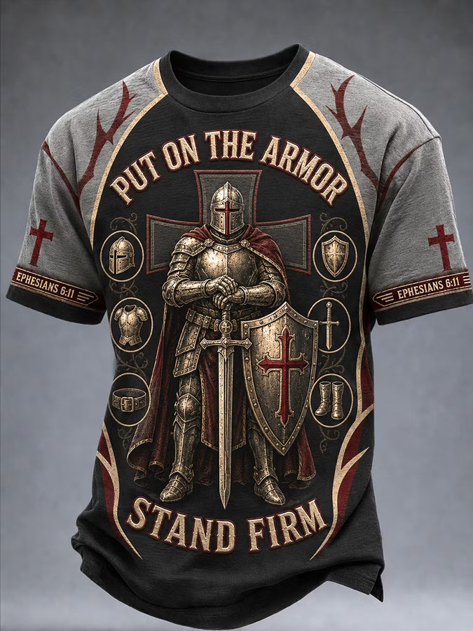 Men's Christian PUT ON THE ARMOR STAND FIRM Cross Short Sleeve T-shirt