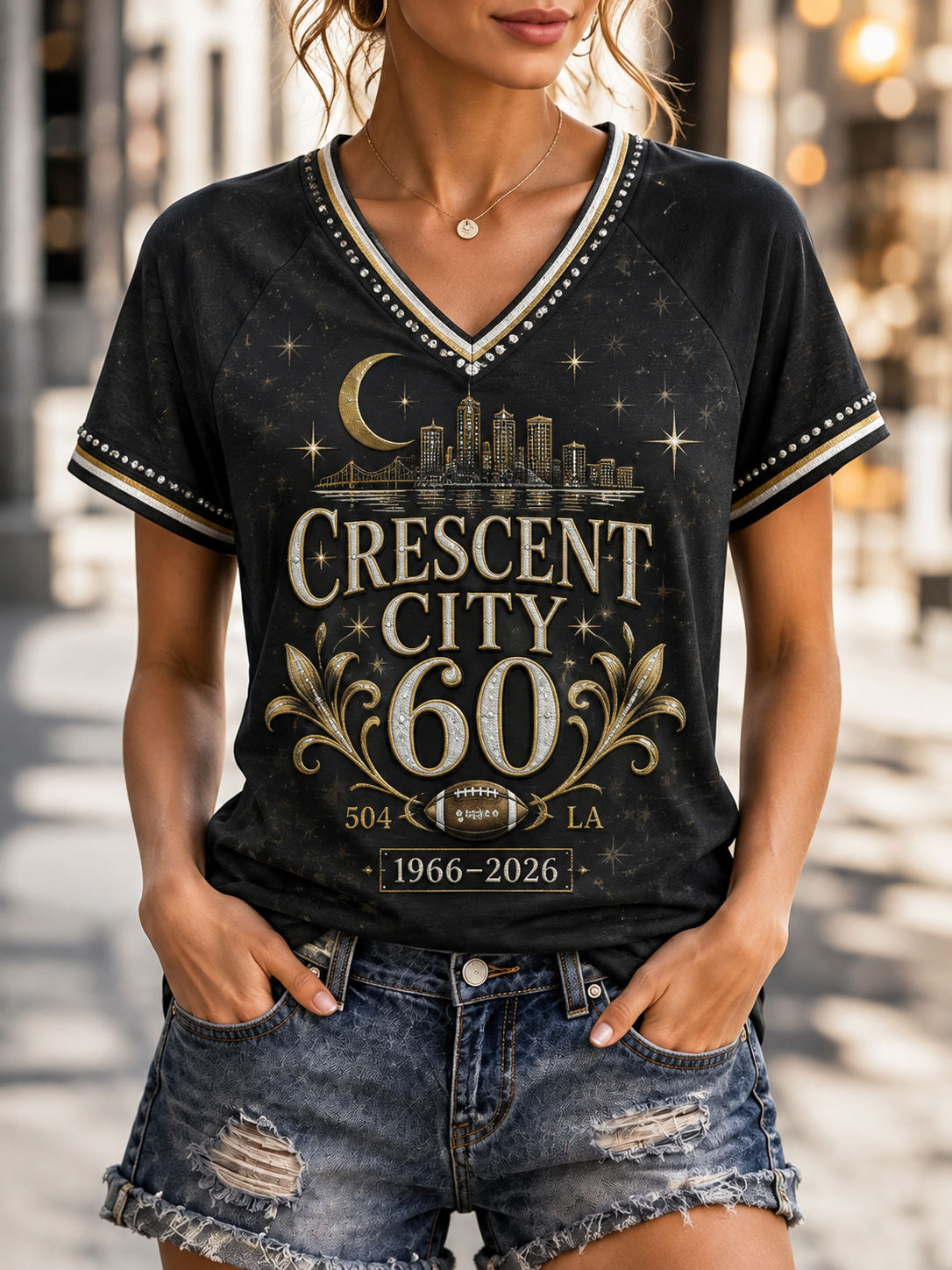Women's New Orleans Saints V-Neck Off-Shoulder Short-Sleeved T-Shirt
