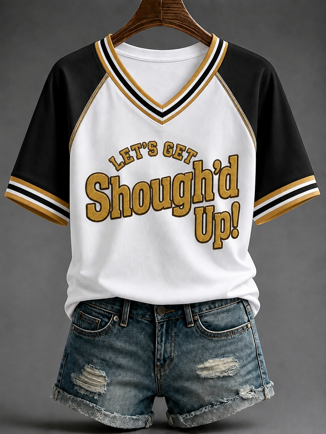 Women's Football V-neck Off-shoulder Short-sleeved T-shirt