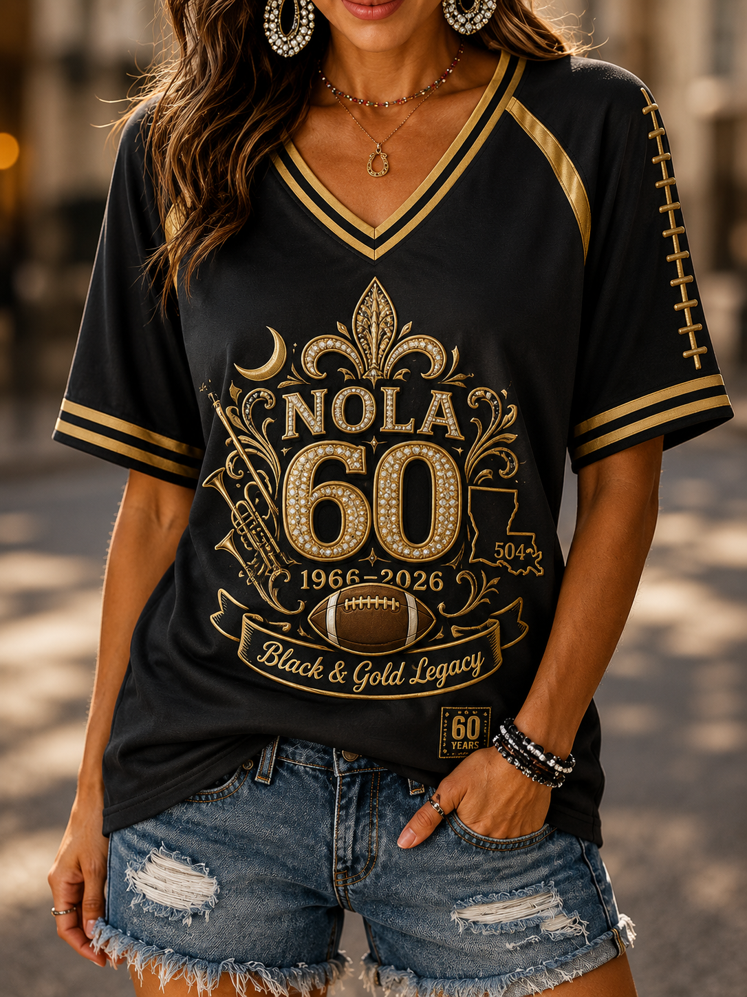 Women's New Orleans Saints V-Neck Off-Shoulder Short-Sleeved T-Shirt