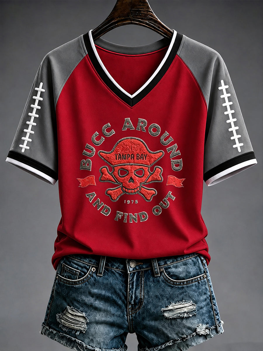Women's Football Fan Print V-neck T-shirt