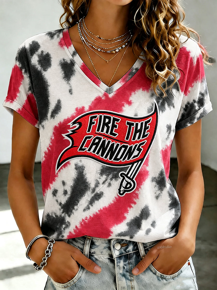 Women's Football Fan Print V-neck T-shirt
