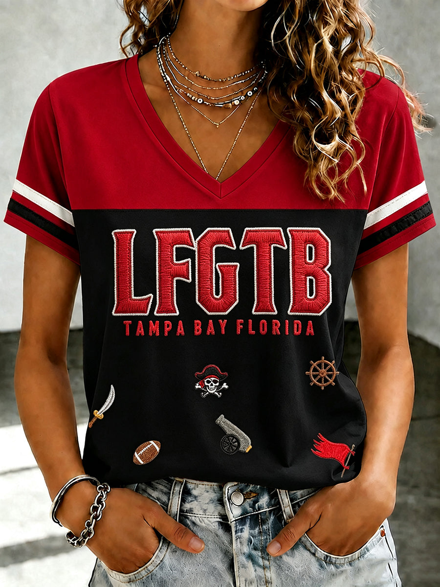 Women's Football Fan Print V-neck T-shirt