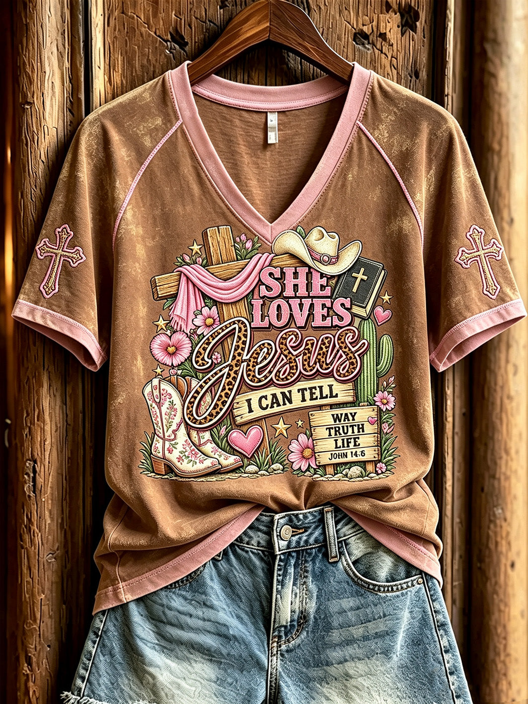 Women's faith theme slogan pattern color-blocked design casual short-sleeved T-shirt