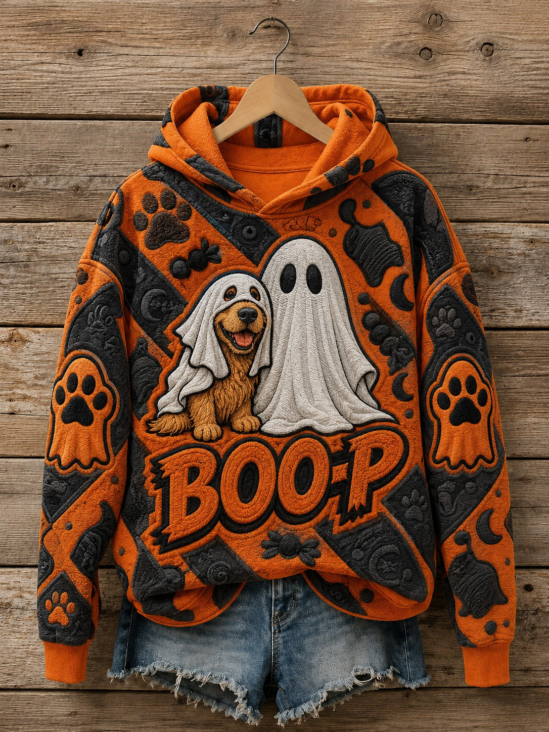 Women's Halloween Boo-P Dog Printed Hoodie