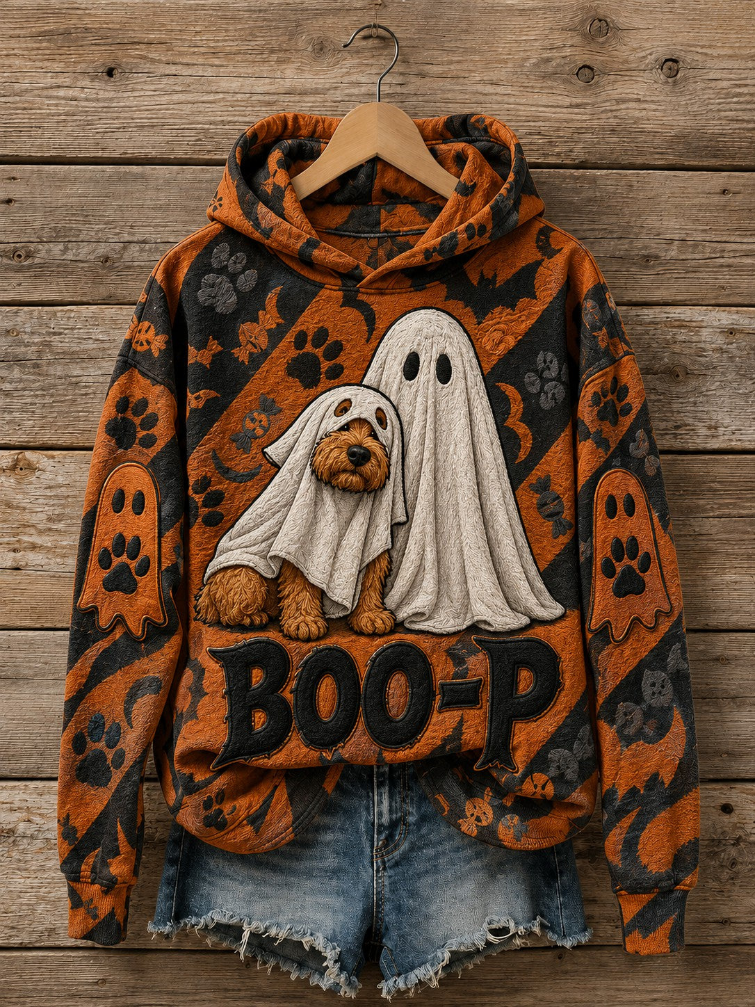 Women's Halloween Boo-P Dog Printed Hoodie