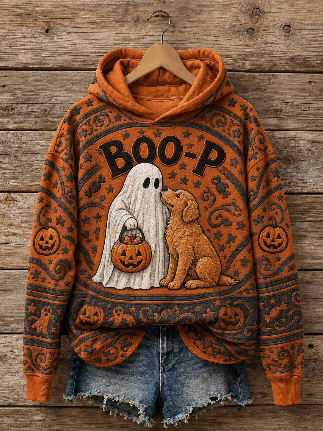 Women's Halloween Boo-P Dog Printed Hoodie