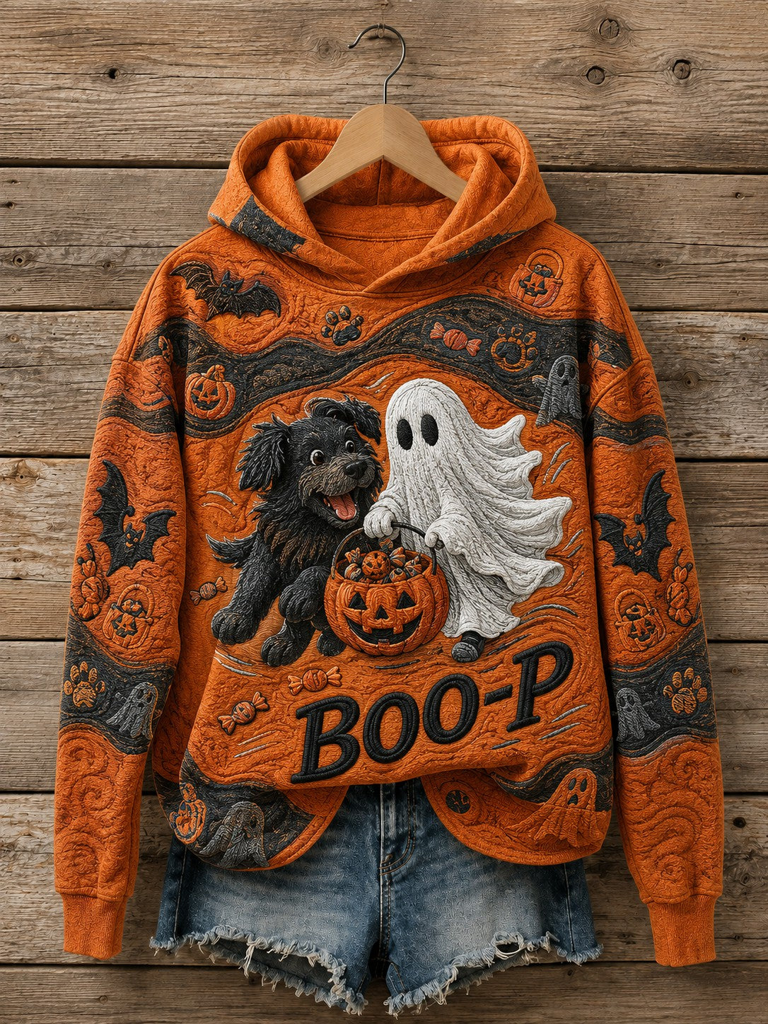 Women's Halloween Boo-P Dog Printed Hoodie