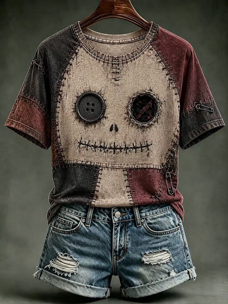 Women's Halloween Patchwork Print Tee
