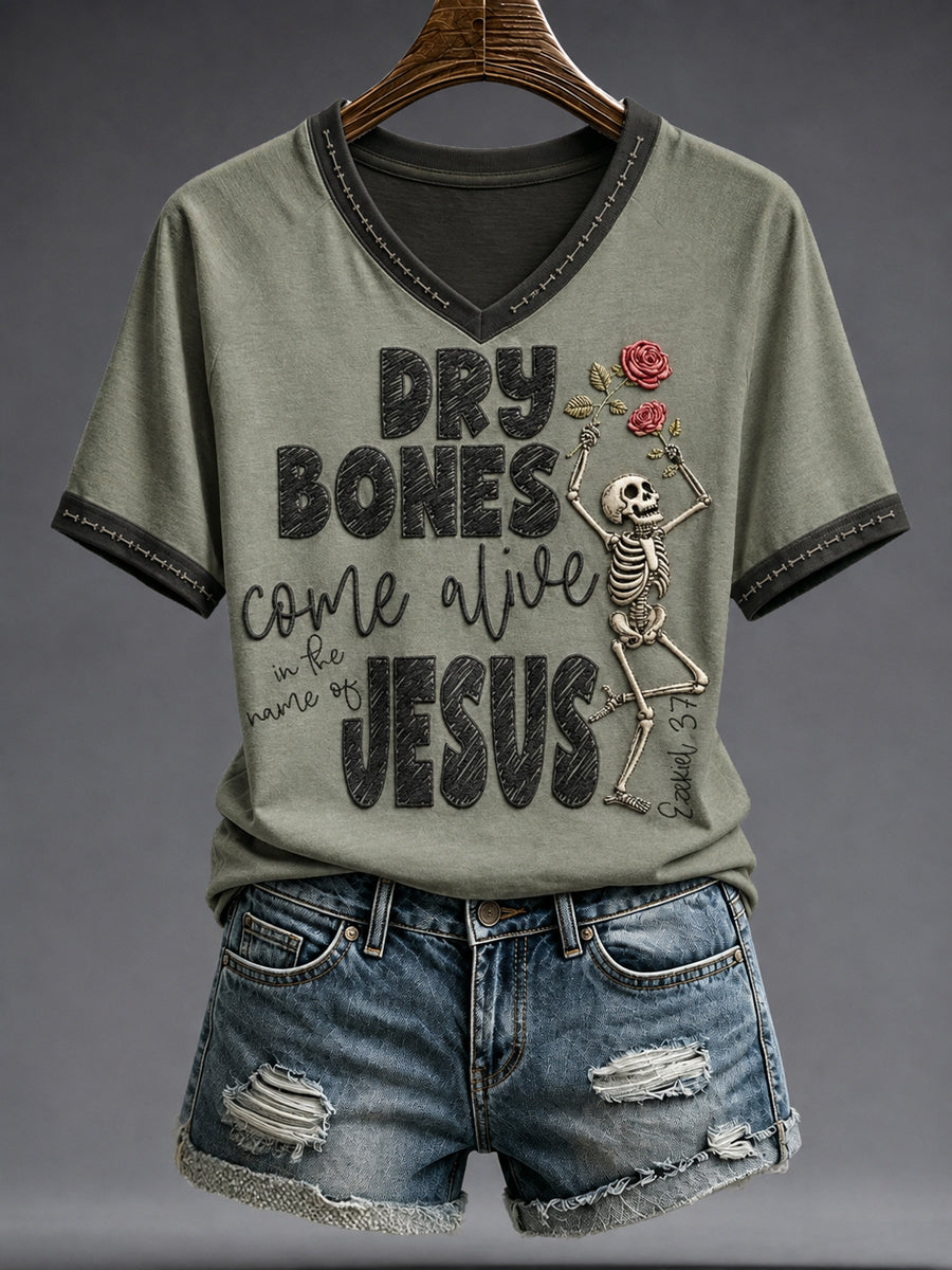 Women's Halloween Faith Lover Dry Bones Come Alive Printed T-shirt