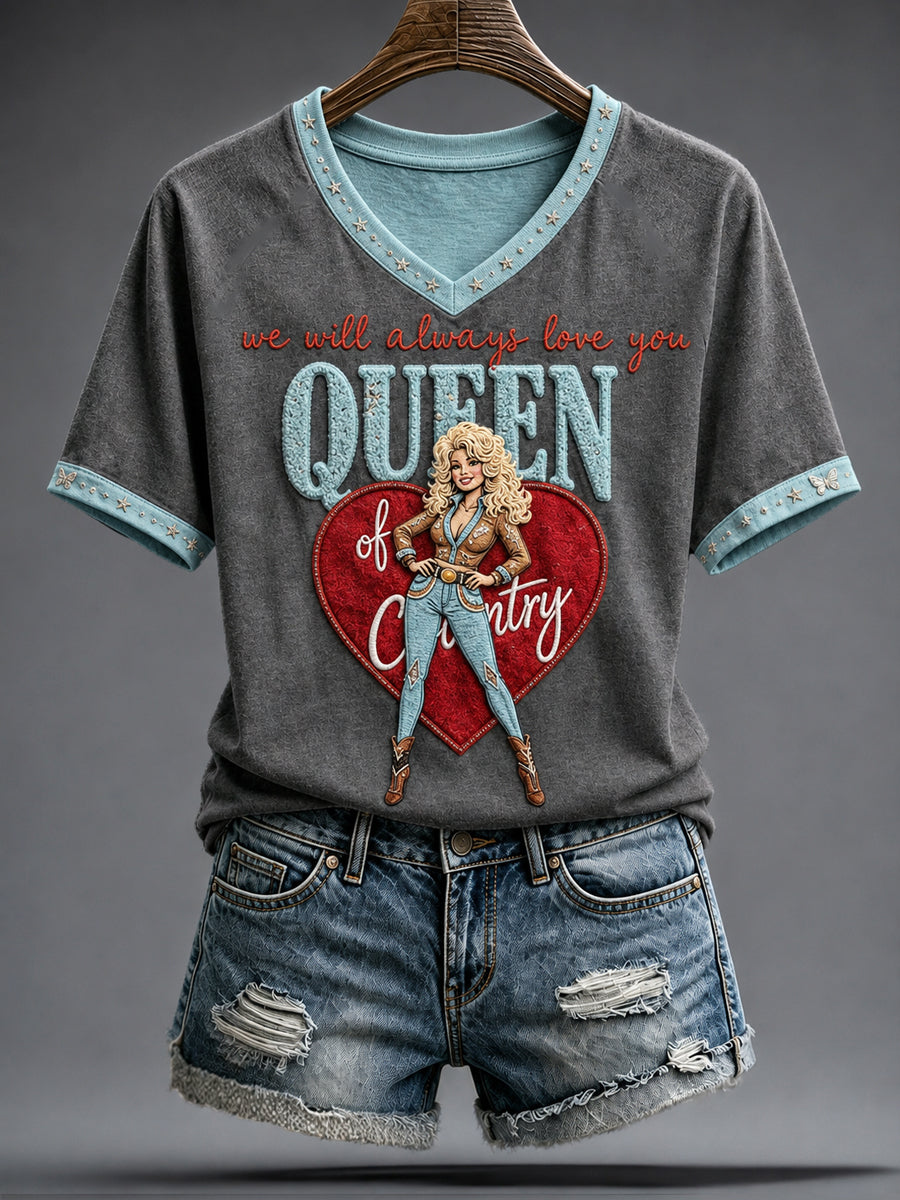 Women's Rip Country Music Lover Queen of Country Printed T-shirt