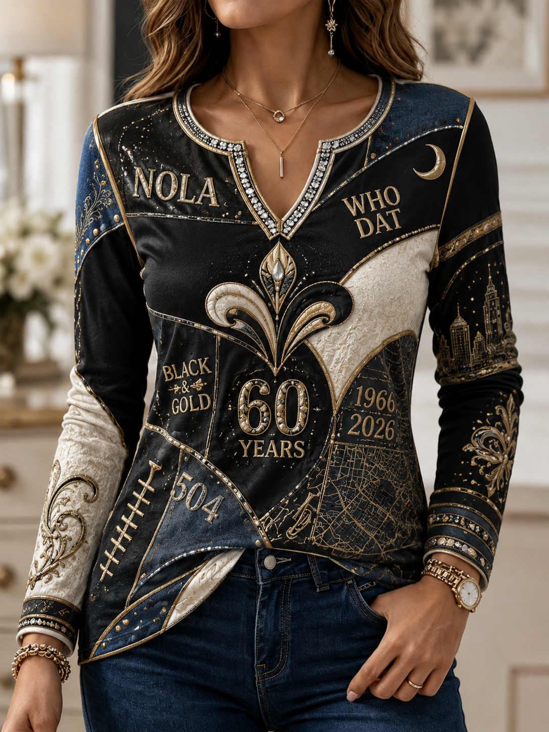 Women's Casual Patchwork V-Neck T-Shirt