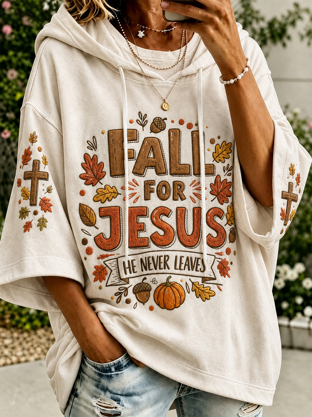 Women's autumn theme faith slogan pattern color-blocked design casual hoodie