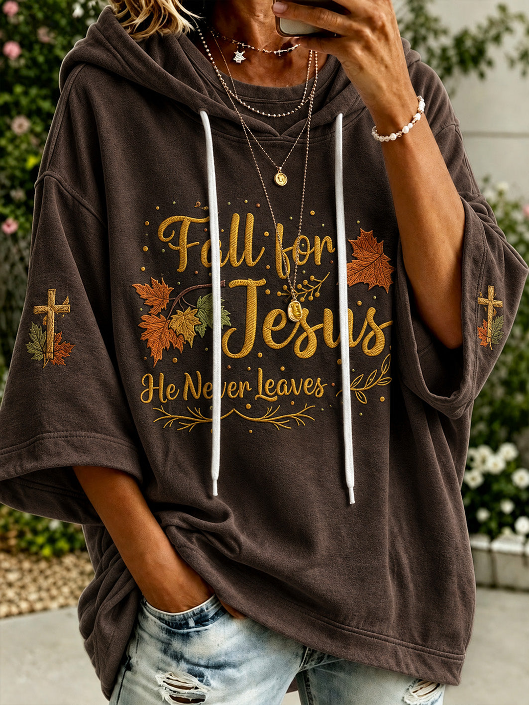 Women's autumn theme faith slogan pattern color-blocked design casual hoodie
